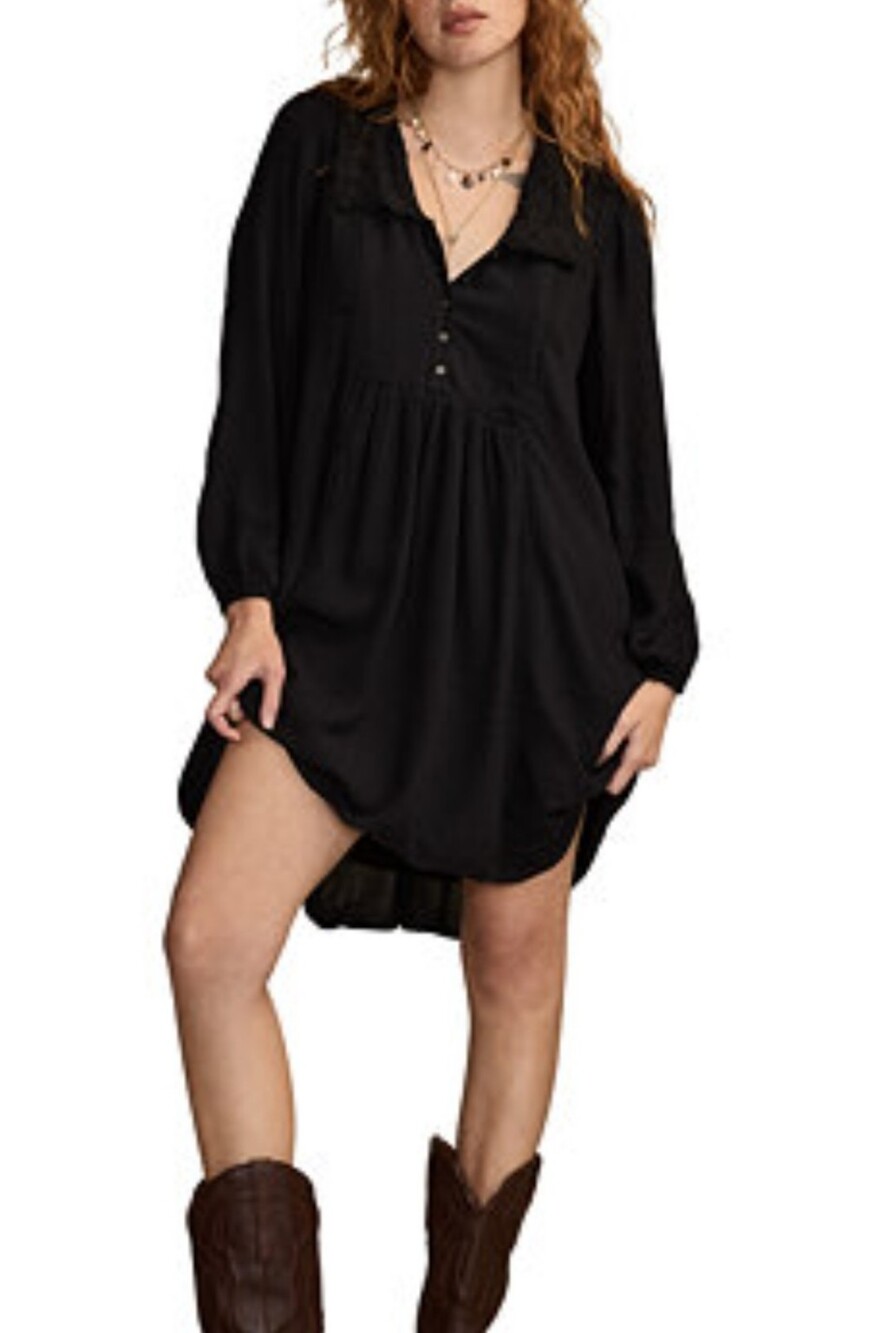 Lucky Brand Black Long-Sleeve High-Low Babydoll Dress